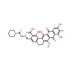 COc1c2c(c(O)c3c1C(=O)c1c(cc(O)c(C)c1O)C3=O)-c1c(cc(/C=N/NC(=S)N3CCCCC3)c(C(=O)O)c1O)CC2 ZINC000028765162