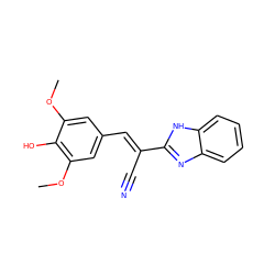 COc1cc(/C=C(\C#N)c2nc3ccccc3[nH]2)cc(OC)c1O ZINC000003902665