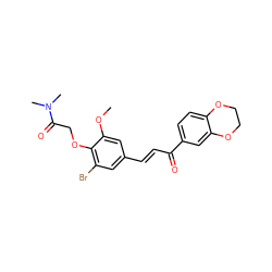 COc1cc(/C=C/C(=O)c2ccc3c(c2)OCCO3)cc(Br)c1OCC(=O)N(C)C ZINC000009492945