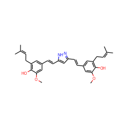 COc1cc(/C=C/c2cc(/C=C/c3cc(CC=C(C)C)c(O)c(OC)c3)[nH]n2)cc(CC=C(C)C)c1O ZINC000169348588