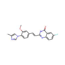 COc1cc(/C=C/c2nc3ccc(F)cc3c(=O)[nH]2)ccc1-n1cnc(C)c1 ZINC000066251332