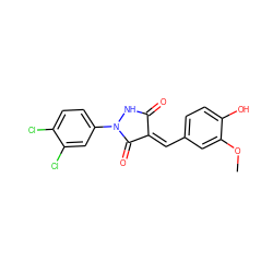 COc1cc(/C=C2\C(=O)NN(c3ccc(Cl)c(Cl)c3)C2=O)ccc1O ZINC000000830943