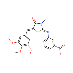 COc1cc(/C=C2\S/C(=N\c3cccc(C(=O)O)c3)N(C)C2=O)cc(OC)c1OC ZINC000012318337