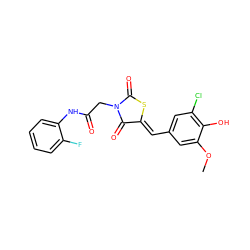 COc1cc(/C=C2\SC(=O)N(CC(=O)Nc3ccccc3F)C2=O)cc(Cl)c1O ZINC000015987984