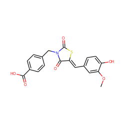 COc1cc(/C=C2\SC(=O)N(Cc3ccc(C(=O)O)cc3)C2=O)ccc1O ZINC000013541343