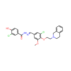 COc1cc(/C=N/NC(=O)c2ccc(O)c(Cl)c2)cc(Cl)c1OCCN1CCc2ccccc2C1 ZINC000013492701