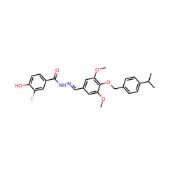 COc1cc(/C=N/NC(=O)c2ccc(O)c(F)c2)cc(OC)c1OCc1ccc(C(C)C)cc1 ZINC000013439085