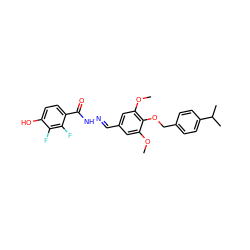 COc1cc(/C=N/NC(=O)c2ccc(O)c(F)c2F)cc(OC)c1OCc1ccc(C(C)C)cc1 ZINC000013439098