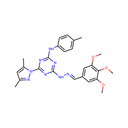 COc1cc(/C=N/Nc2nc(Nc3ccc(C)cc3)nc(-n3nc(C)cc3C)n2)cc(OC)c1OC ZINC000013136217