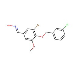 COc1cc(/C=N/O)cc(Br)c1OCc1cccc(Cl)c1 ZINC000100537661