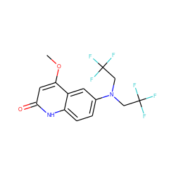 COc1cc(=O)[nH]c2ccc(N(CC(F)(F)F)CC(F)(F)F)cc12 ZINC000014968519