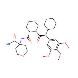 COc1cc([C@@H](C(=O)N2CCCC[C@H]2C(=O)NC2(C(N)=O)CCOCC2)C2CCCCC2)cc(OC)c1OC ZINC000653725375