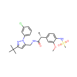 COc1cc([C@@H](C)C(=O)NCc2cc(C(C)(C)C)nn2-c2cccc(Cl)c2)ccc1NS(C)(=O)=O ZINC000113487386