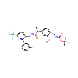 COc1cc([C@@H](C)C(=O)NCc2ccc(C(F)(F)F)nc2-c2cccc(C)c2)ccc1CNC(=O)OC(C)(C)C ZINC000169711876