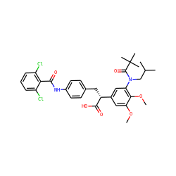 COc1cc([C@@H](Cc2ccc(NC(=O)c3c(Cl)cccc3Cl)cc2)C(=O)O)cc(N(CC(C)C)C(=O)C(C)(C)C)c1OC ZINC000028356193