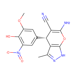 COc1cc([C@@H]2C(C#N)=C(N)Oc3[nH]nc(C)c32)cc([N+](=O)[O-])c1O ZINC000018059576