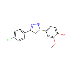 COc1cc([C@@H]2CC(c3ccc(Cl)cc3)=NN2)ccc1O ZINC000821151793