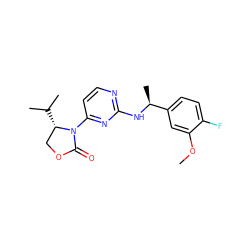 COc1cc([C@H](C)Nc2nccc(N3C(=O)OC[C@@H]3C(C)C)n2)ccc1F ZINC000142100488