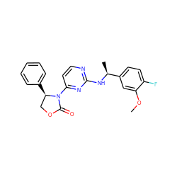 COc1cc([C@H](C)Nc2nccc(N3C(=O)OC[C@H]3c3ccccc3)n2)ccc1F ZINC000142164422