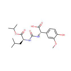 COc1cc([C@H](NC(=O)N[C@@H](CC(C)C)C(=O)OC(C)C)C(=O)O)ccc1O ZINC000045355013