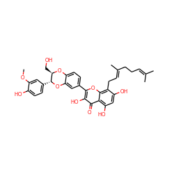 COc1cc([C@H]2Oc3cc(-c4oc5c(C/C=C(\C)CCC=C(C)C)c(O)cc(O)c5c(=O)c4O)ccc3O[C@@H]2CO)ccc1O ZINC000003982731