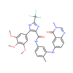 COc1cc(-c2[nH]c(C(F)(F)F)nc2C(=O)Nc2ccc(C)c(Nc3ccc4ncn(C)c(=O)c4c3)c2)cc(OC)c1OC ZINC000049757122