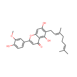 COc1cc(-c2cc(=O)c3c(O)c(C/C=C(\C)CCC=C(C)C)c(O)cc3o2)ccc1O ZINC000015253927