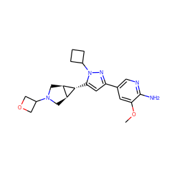 COc1cc(-c2cc([C@@H]3[C@H]4CN(C5COC5)C[C@H]43)n(C3CCC3)n2)cnc1N ZINC000148077139