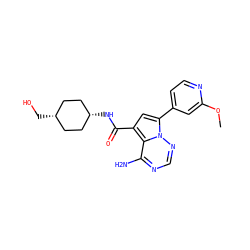 COc1cc(-c2cc(C(=O)N[C@H]3CC[C@@H](CO)CC3)c3c(N)ncnn23)ccn1 ZINC000261156450