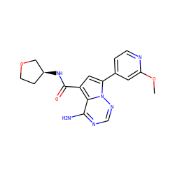 COc1cc(-c2cc(C(=O)N[C@H]3CCOC3)c3c(N)ncnn23)ccn1 ZINC000072317555