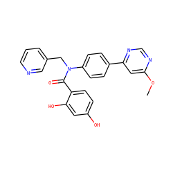 COc1cc(-c2ccc(N(Cc3cccnc3)C(=O)c3ccc(O)cc3O)cc2)ncn1 ZINC000653664369