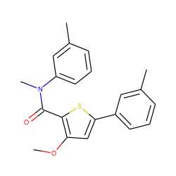 COc1cc(-c2cccc(C)c2)sc1C(=O)N(C)c1cccc(C)c1 ZINC000299837532