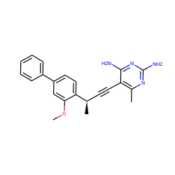 COc1cc(-c2ccccc2)ccc1[C@H](C)C#Cc1c(C)nc(N)nc1N ZINC000064503653