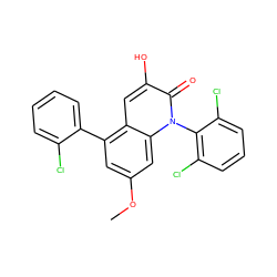 COc1cc(-c2ccccc2Cl)c2cc(O)c(=O)n(-c3c(Cl)cccc3Cl)c2c1 ZINC000029125659