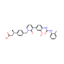 COc1cc(-c2cccn(Cc3ccc([C@H](C)CC(=O)O)cc3)c2=O)ccc1NC(=O)Nc1ccccc1C ZINC000014963306