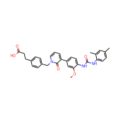 COc1cc(-c2cccn(Cc3ccc(CCC(=O)O)cc3)c2=O)ccc1NC(=O)Nc1ccc(C)cc1C ZINC000014963290