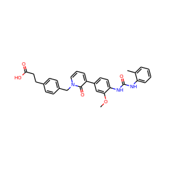 COc1cc(-c2cccn(Cc3ccc(CCC(=O)O)cc3)c2=O)ccc1NC(=O)Nc1ccccc1C ZINC000014963265