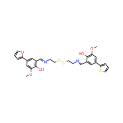 COc1cc(-c2ccco2)cc(/C=N/CCSSCC/N=C/c2cc(-c3cccs3)cc(OC)c2O)c1O ZINC000143630664