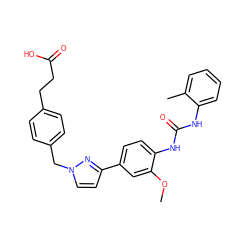 COc1cc(-c2ccn(Cc3ccc(CCC(=O)O)cc3)n2)ccc1NC(=O)Nc1ccccc1C ZINC000014963389