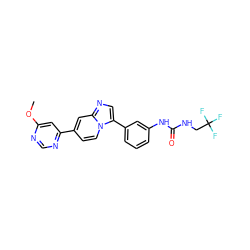 COc1cc(-c2ccn3c(-c4cccc(NC(=O)NCC(F)(F)F)c4)cnc3c2)ncn1 ZINC000169704651