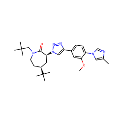 COc1cc(-c2cn([C@H]3C[C@@H](C(C)(C)C)CCN(CC(C)(C)C)C3=O)nn2)ccc1-n1cnc(C)c1 ZINC000084586561