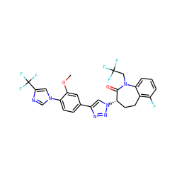 COc1cc(-c2cn([C@H]3CCc4c(F)cccc4N(CC(F)(F)F)C3=O)nn2)ccc1-n1cnc(C(F)(F)F)c1 ZINC000147510011