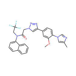 COc1cc(-c2cn(CC(=O)N(CC(F)(F)F)c3cccc4ccccc34)nn2)ccc1-n1cnc(C)c1 ZINC000084596717