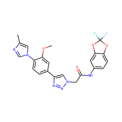 COc1cc(-c2cn(CC(=O)Nc3ccc4c(c3)OC(F)(F)O4)nn2)ccc1-n1cnc(C)c1 ZINC000084634928
