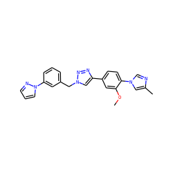 COc1cc(-c2cn(Cc3cccc(-n4cccn4)c3)nn2)ccc1-n1cnc(C)c1 ZINC000072114177