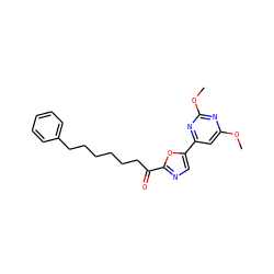 COc1cc(-c2cnc(C(=O)CCCCCCc3ccccc3)o2)nc(OC)n1 ZINC000034803743