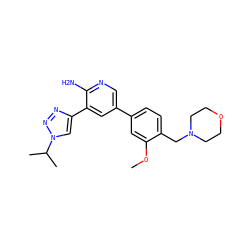 COc1cc(-c2cnc(N)c(-c3cn(C(C)C)nn3)c2)ccc1CN1CCOCC1 ZINC000143857733