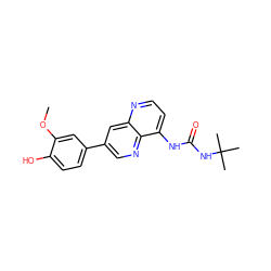 COc1cc(-c2cnc3c(NC(=O)NC(C)(C)C)ccnc3c2)ccc1O ZINC000117566814