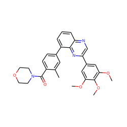 COc1cc(-c2cnc3cccc(-c4ccc(C(=O)N5CCOCC5)c(C)c4)c3n2)cc(OC)c1OC ZINC000049115795