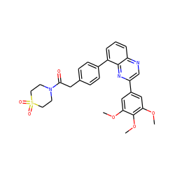 COc1cc(-c2cnc3cccc(-c4ccc(CC(=O)N5CCS(=O)(=O)CC5)cc4)c3n2)cc(OC)c1OC ZINC000049781099